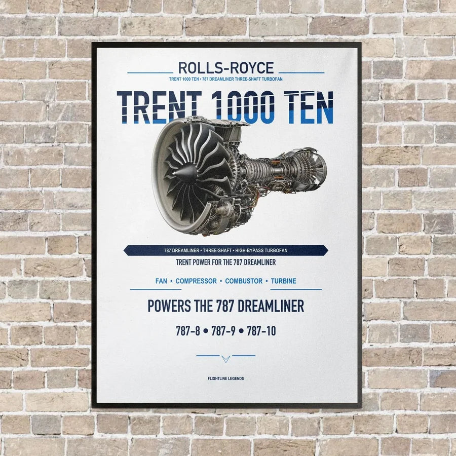 TRENT 1000 TEN vertical canvas print - framed - white background