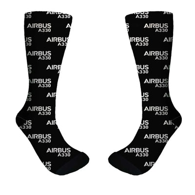 Airbus A330 & Text aviation design on soft cotton blend socks.
