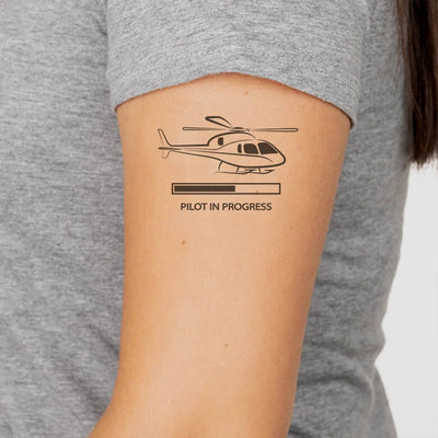Pilot In Progress (Helicopter) aviation temporary tattoo in skin-safe adhesive paper.