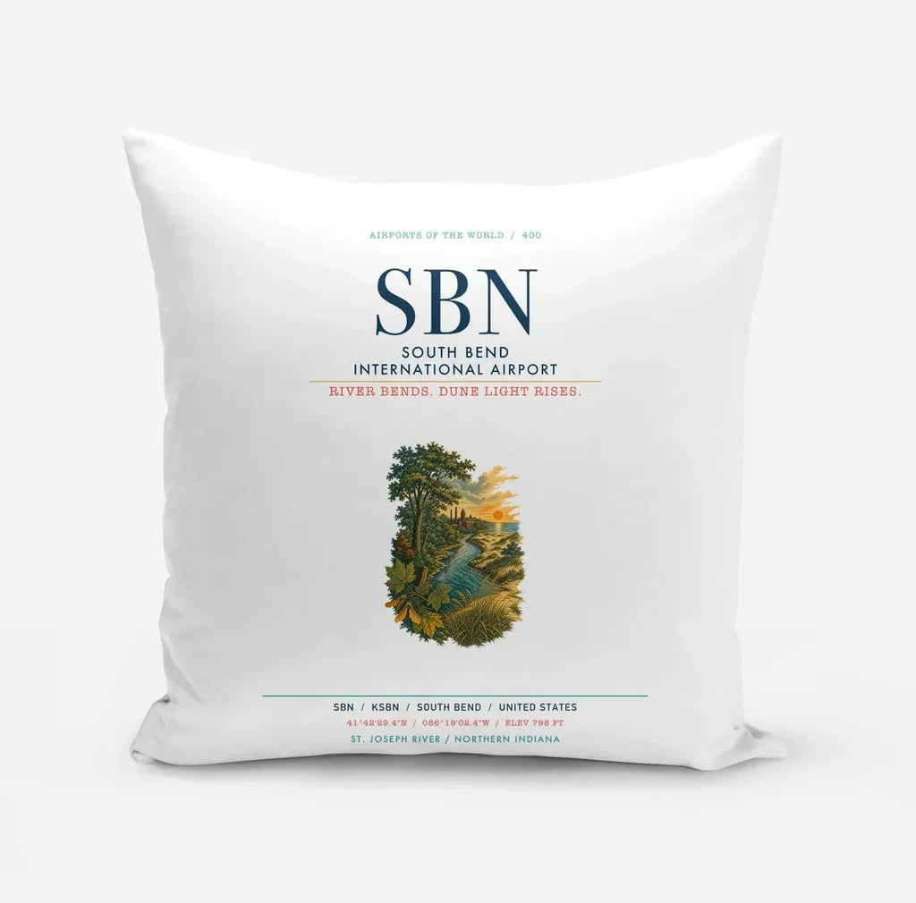 South Bend International Airport (SBN) design on white pillow