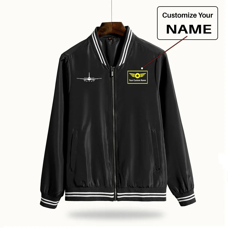 Boeing 757 Silhouette aviation design printed on lightweight shell with windproof finish thin spring jacket.