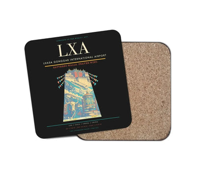 Lhasa Gonggar International Airport (LXA) design on black 1 piece coaster