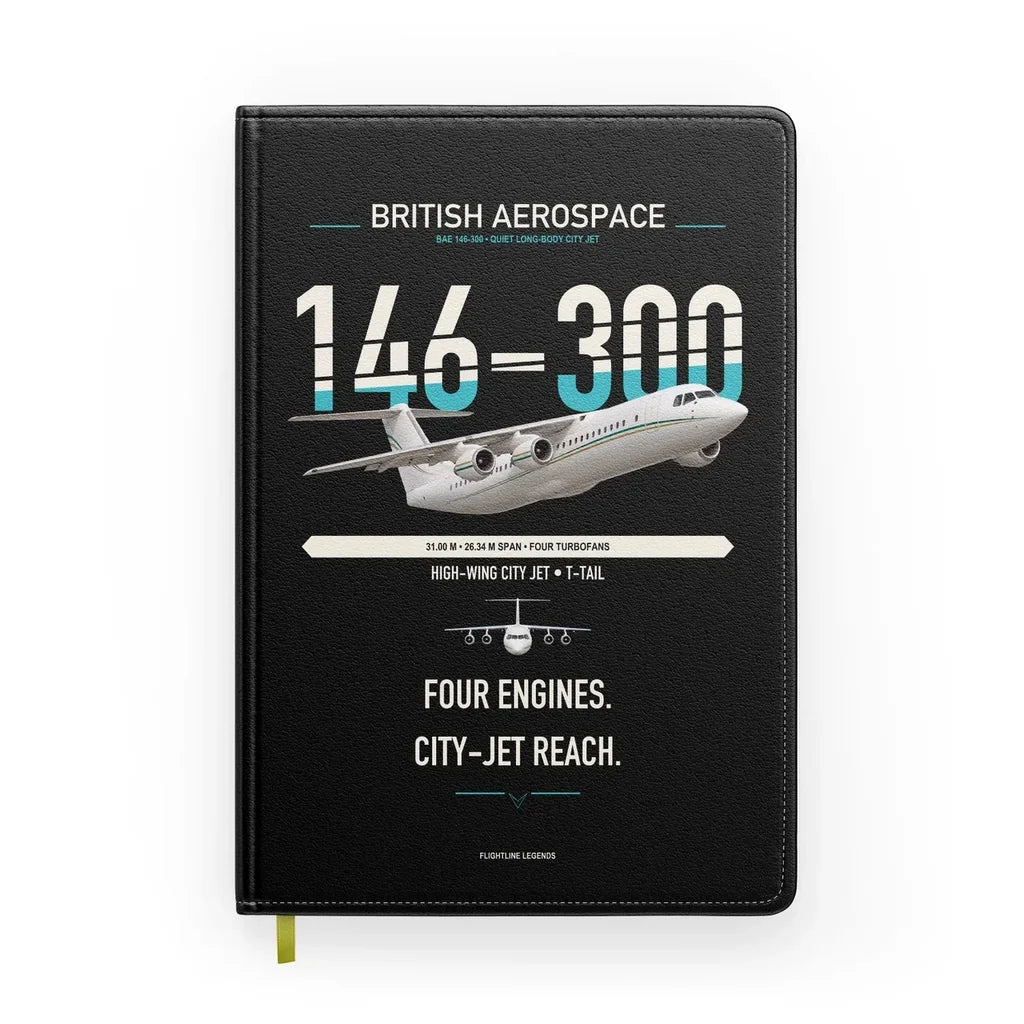 BAe 146-300 design on black notebook