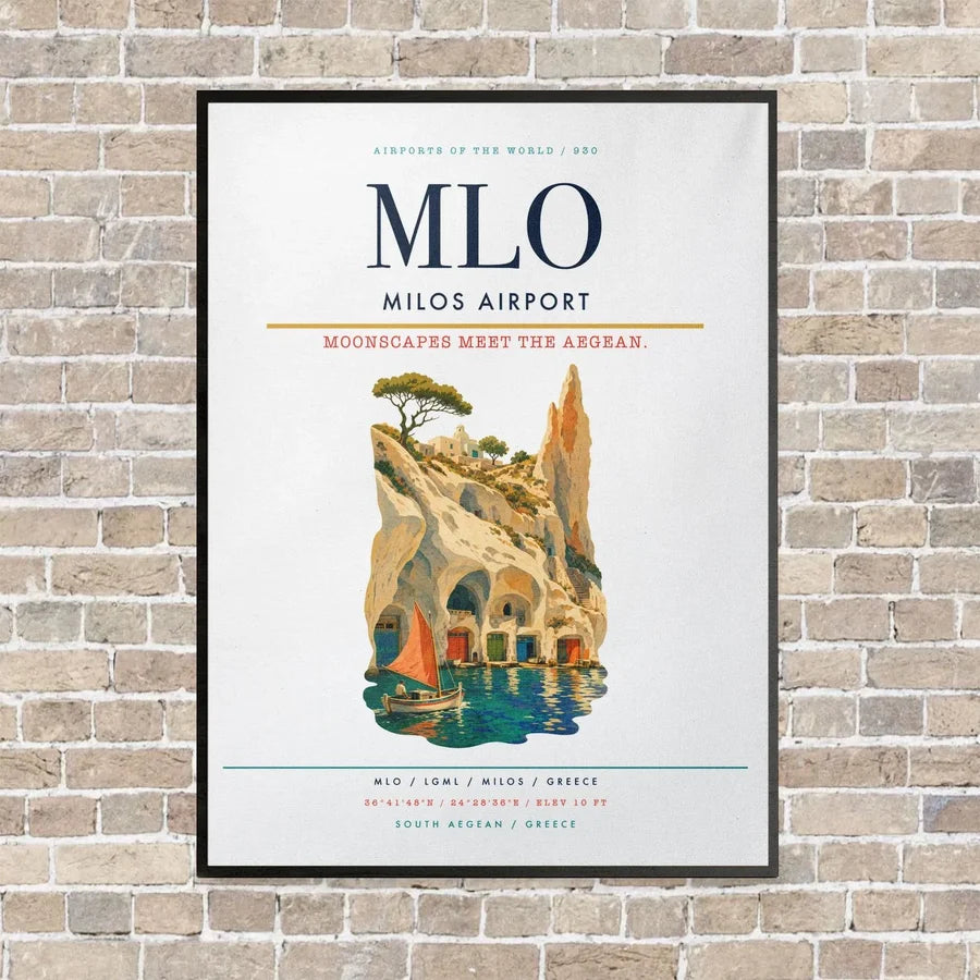 Milos Airport MLO vertical canvas print - framed - white background