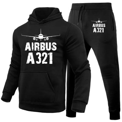 Airbus A321 & Plane aviation design on soft cotton blend hoodie and sweatpants set.
