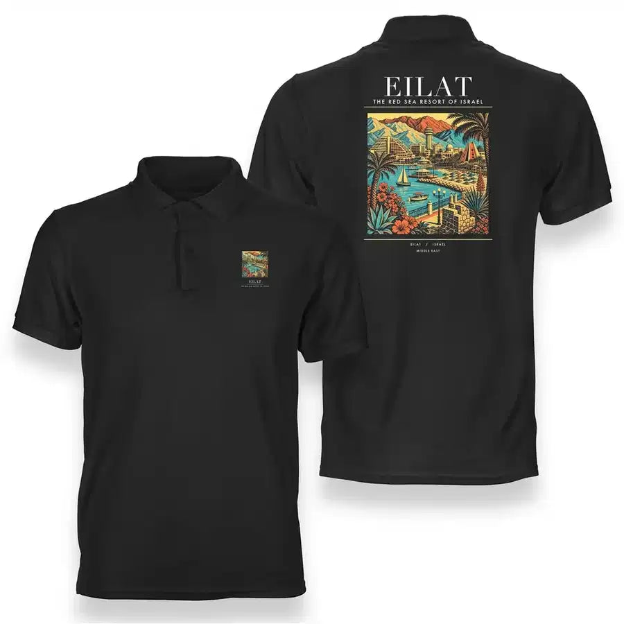 EILAT - Poster - Double-Side Polo - Black