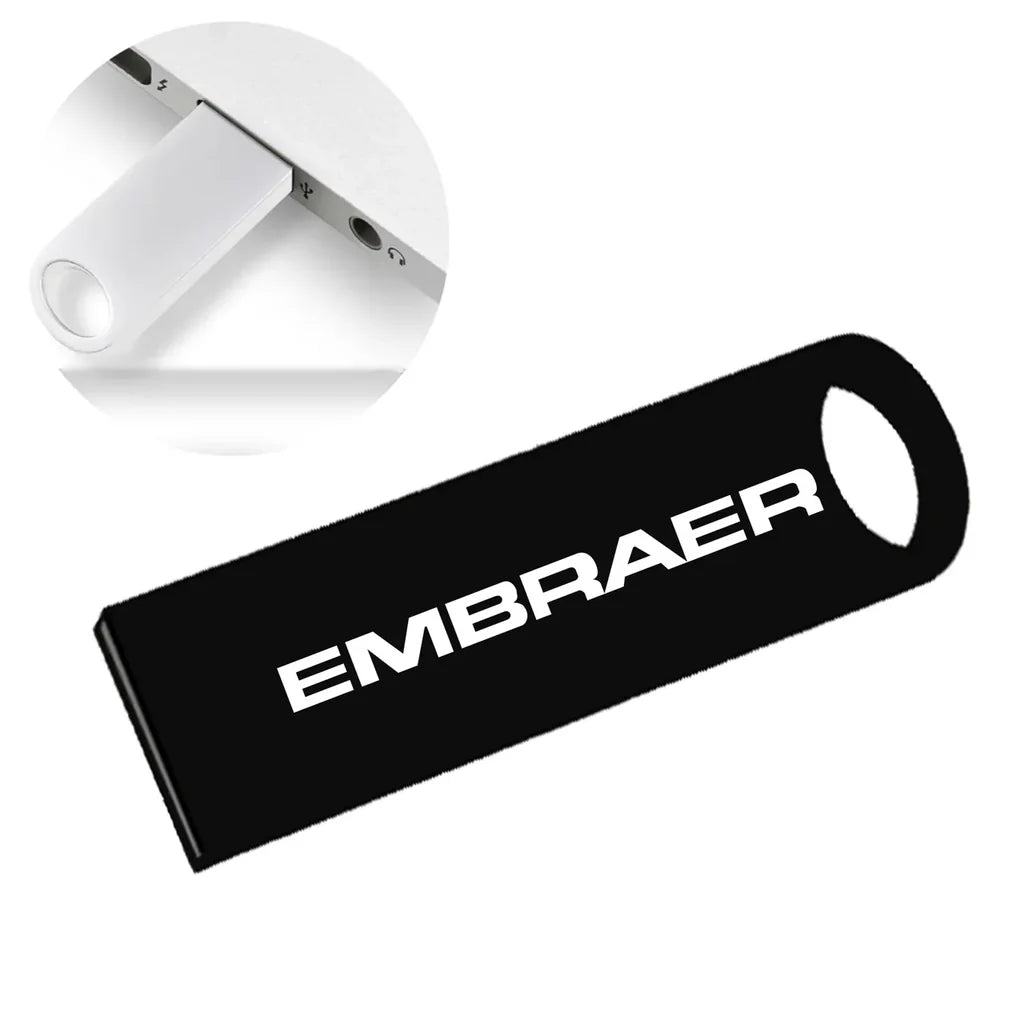 Embraer & Text aviation design on durable waterproof casing waterproof USB device.
