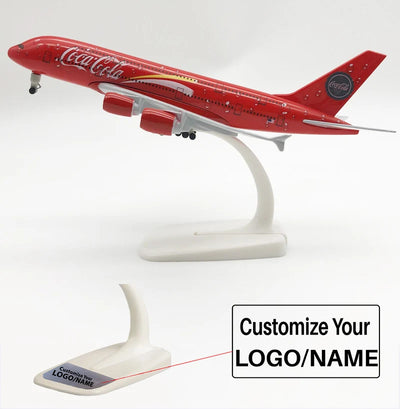 Side view of Airbus A380 (Coca-Cola Livery) Airplane Model (20CM) aviation 20-30cm scale model aircraft in diecast metal.