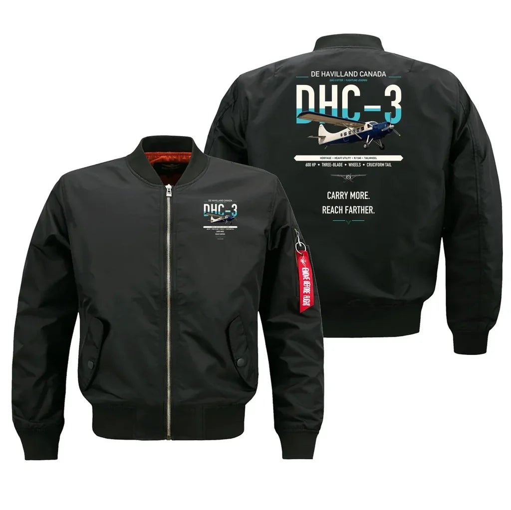 DHC-3 Otter design on black bomber jacket, double-side print