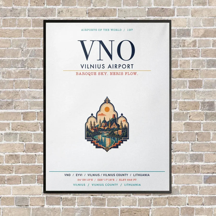 Vilnius Airport VNO vertical canvas print - framed - white background