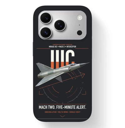 Dassault Mirage IIIC design on black magsafe iphone case, for iPhone 17 Pro