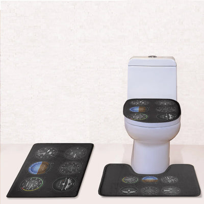 Airplane Instruments Toilet Seat Cover Three-piece aviation print on soft fabric toilet seat cover set.