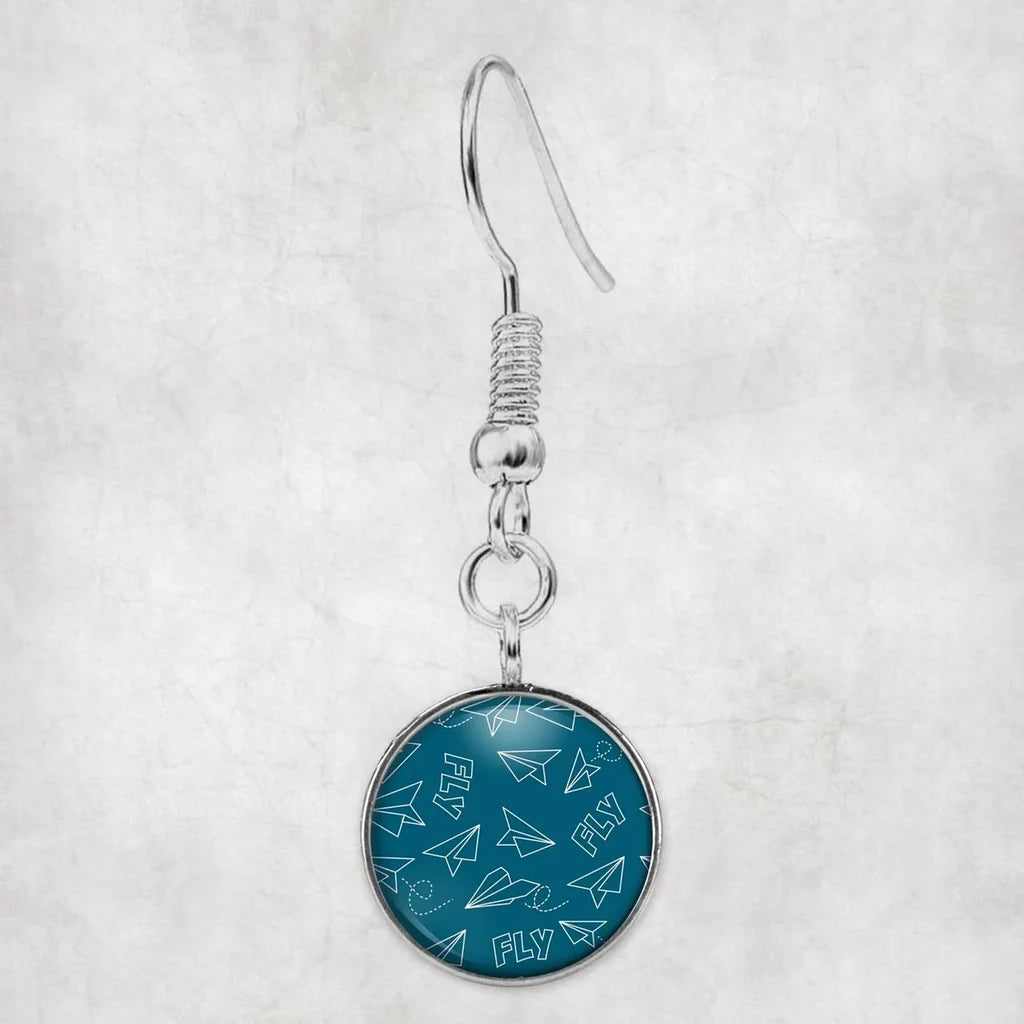 Side view of Paper Airplane & Fly Green aviation earrings in hypoallergenic alloy, polished finish.