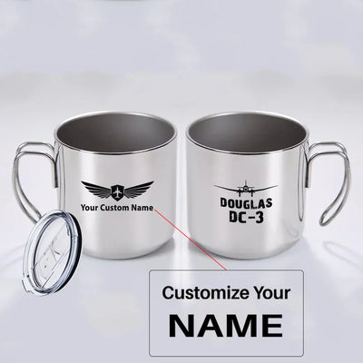 Douglas DC-3 & Plane aviation design on portable mug, vacuum-insulated double-wall.