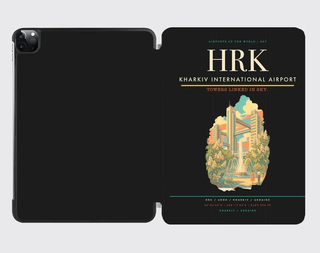 Kharkiv International Airport (HRK) design on black ipad tablet case