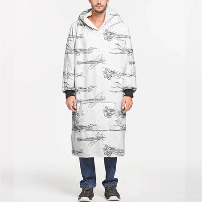 Super Aircrafts aviation design on soft fleece blanket hoodie.
