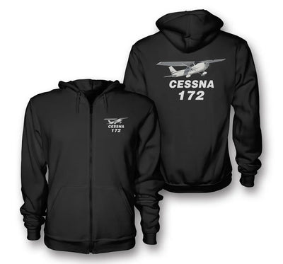 The Cessna 172 aviation design on soft cotton blend zipped hoodie.