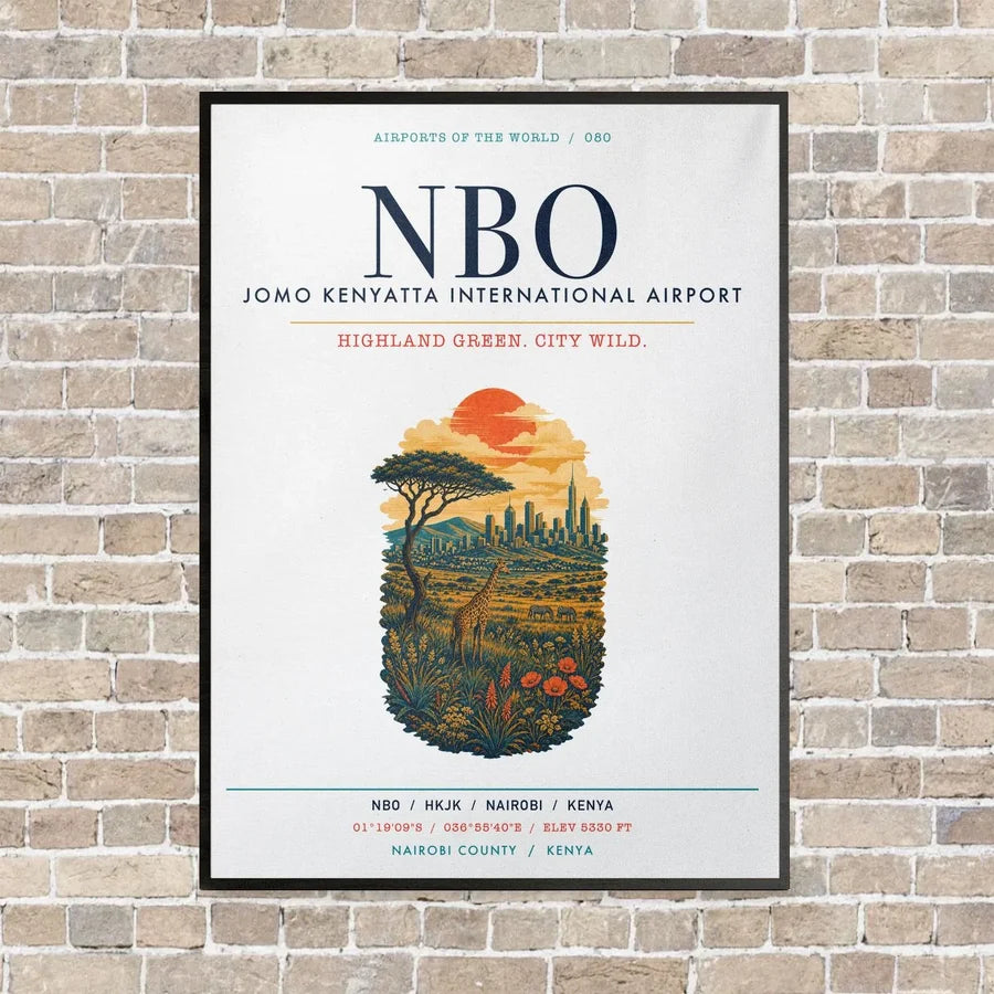 Jomo Kenyatta International Airport Nairobi NBO vertical canvas print - framed - white background