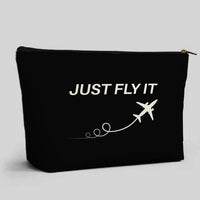 Thumbnail for Just Fly It aviation print zipper pouch, durable polyester.