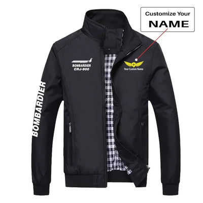 The Bombardier CRJ-900 aviation design printed on modern shell with tailored fit stylish jacket.