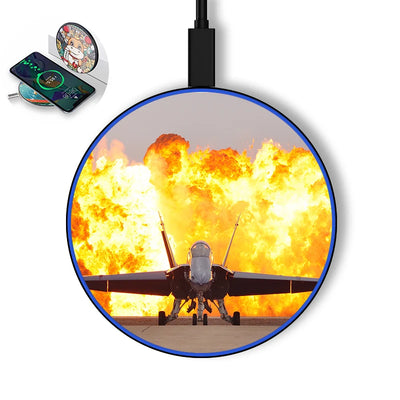Face to Face with Air Force Jet & Flames aviation design on durable build wireless charger.