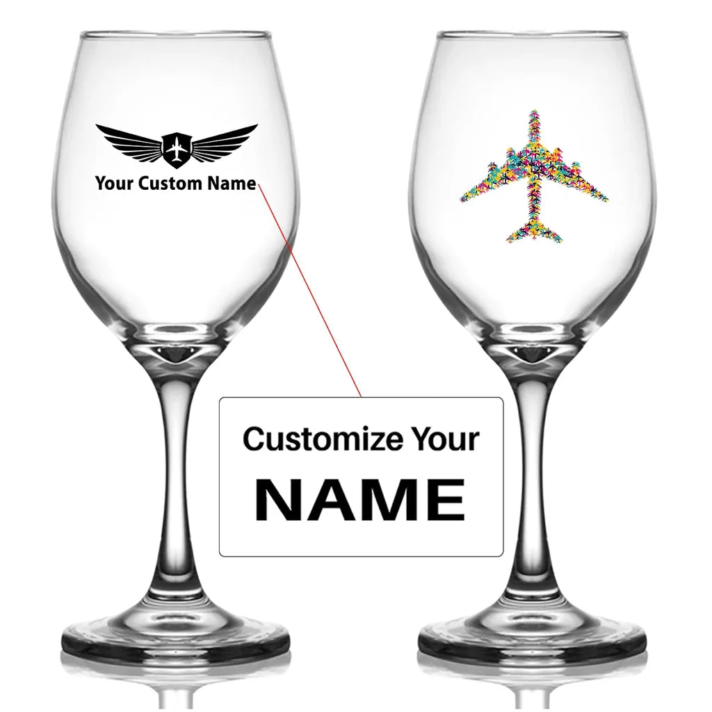 Customisable Colourful Airplane Wine Glass