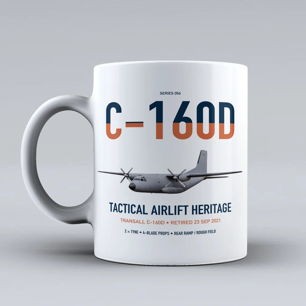 Transall C-160D design on white ceramic mug, double-side print