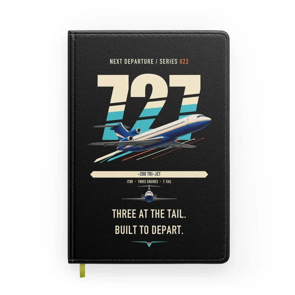 Boeing 727-200 design on black notebook