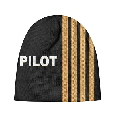 PILOT & Epaulettes 4 Lines aviation embroidery on soft knit fabric 3D knit beanie.
