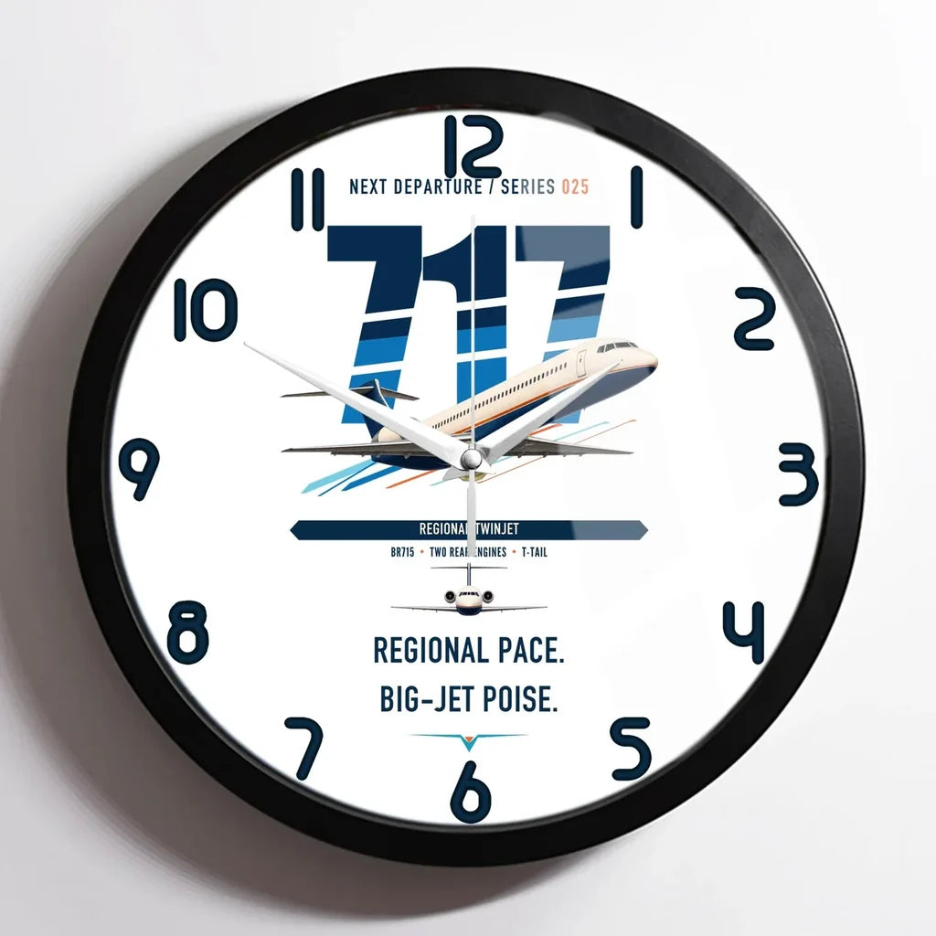 Boeing 717-200 design on white framed wall clock
