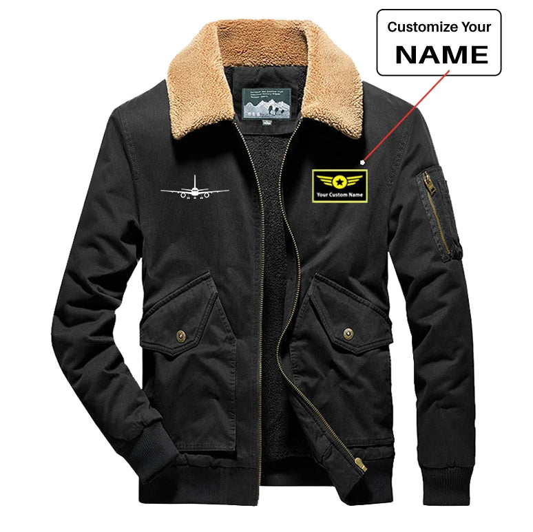 Boeing 757 Silhouette aviation design printed on heavyweight padded shell with warm lining thick bomber jacket.