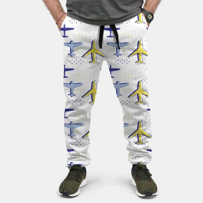 Very Colourful Airplanes aviation design on soft cotton blend 3D-printed sweatpants.