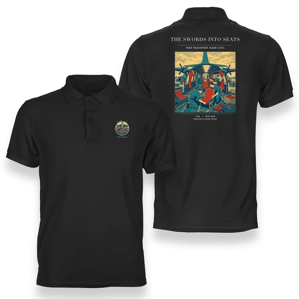 VINTAGE G4538 - The Swords Into Seats - Double-Side Polo T-Shirt design on black