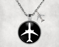 Thumbnail for Airplane & Circle aviation-themed necklace, polished stainless steel.