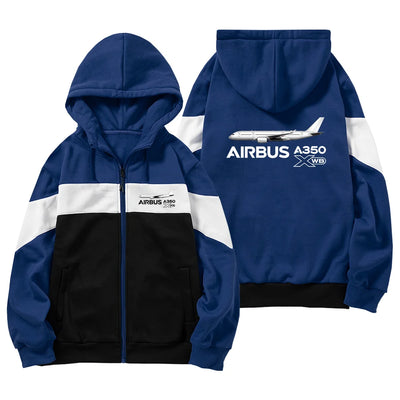 The Airbus A350 WXB aviation design on colourful cotton blend colourful zipped hoodie.