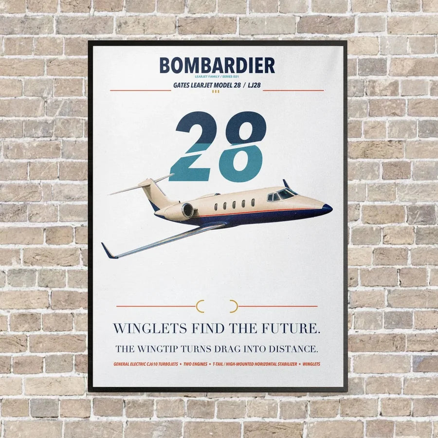 Bombardier Learjet 28 vertical canvas print - framed - white background