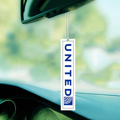 United Airlines Car aviation design on scented aviation-themed paper car air freshener.