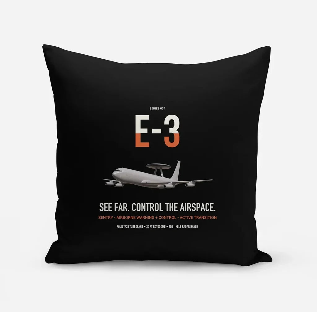 E-3 Sentry AWACS design on black pillow