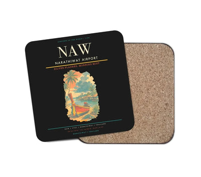 Narathiwat Airport (NAW) design on black 1 piece coaster