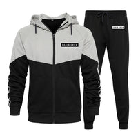 Thumbnail for Cabin Crew Text Colourful Z. aviation design on colourful cotton blend zipped hoodie and sweatpants set.