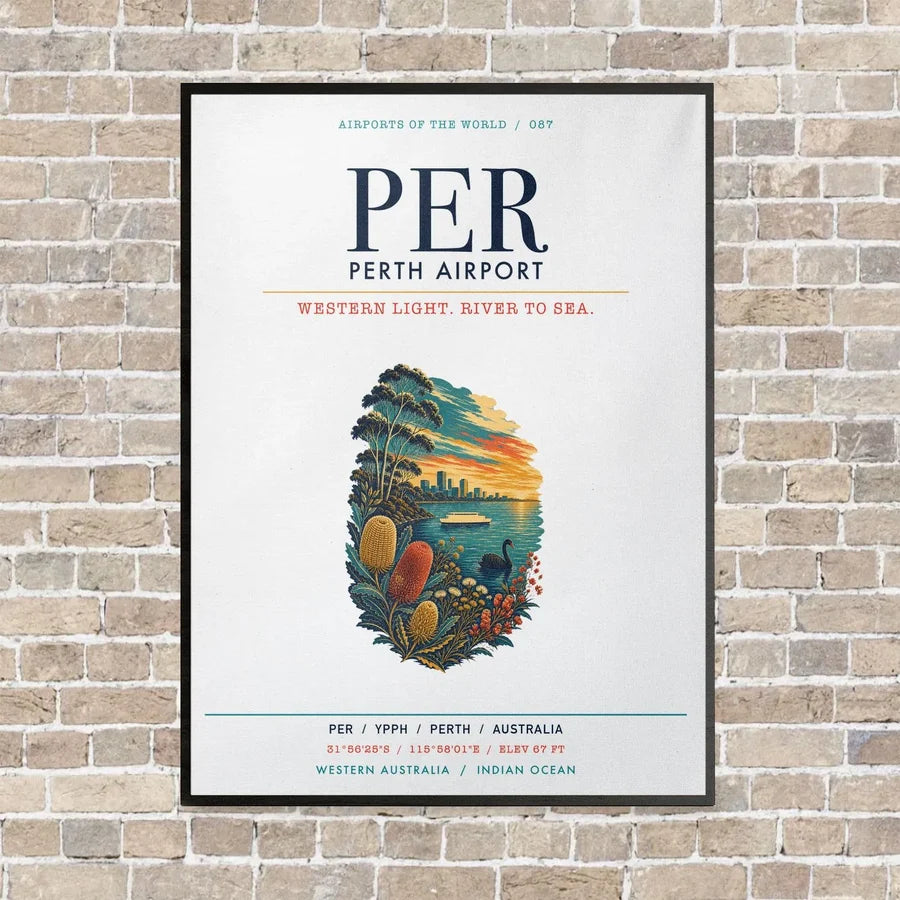 Perth Airport PER vertical canvas print - framed - white background