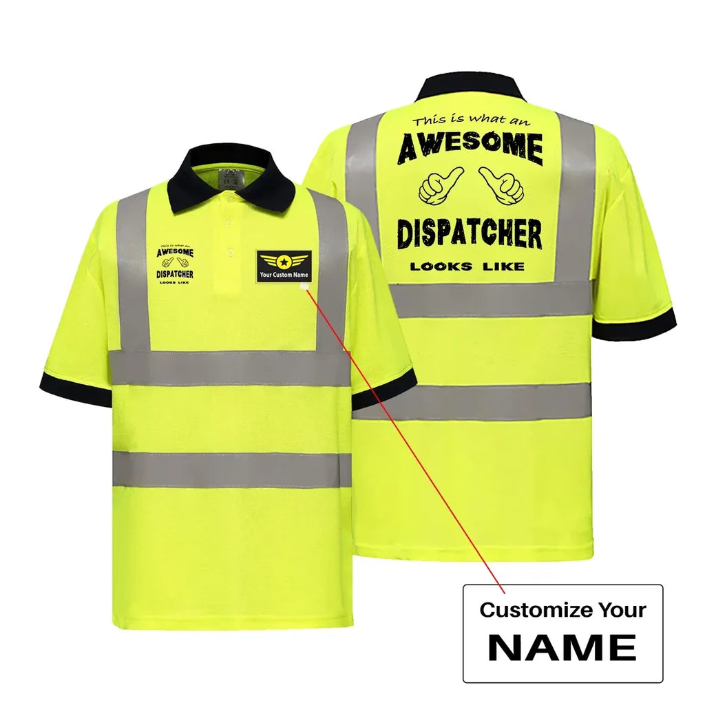 Dispatcher aviation design printed on soft cotton reflective polo shirt.