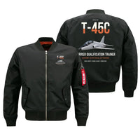Thumbnail for T-45C Goshawk design on black bomber jacket, double-side print