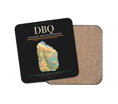 Dubuque Regional Airport (DBQ) design on black 1 piece coaster