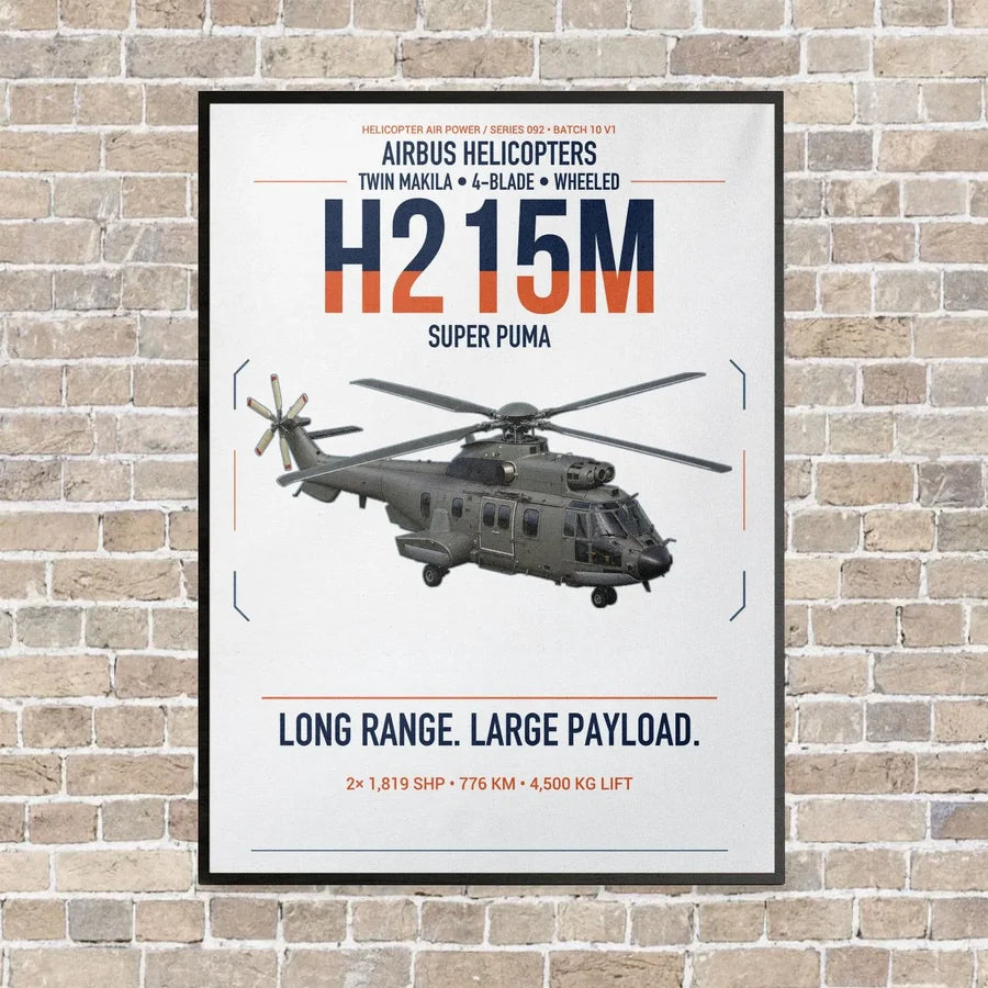 Airbus H215M vertical canvas print - framed - white background