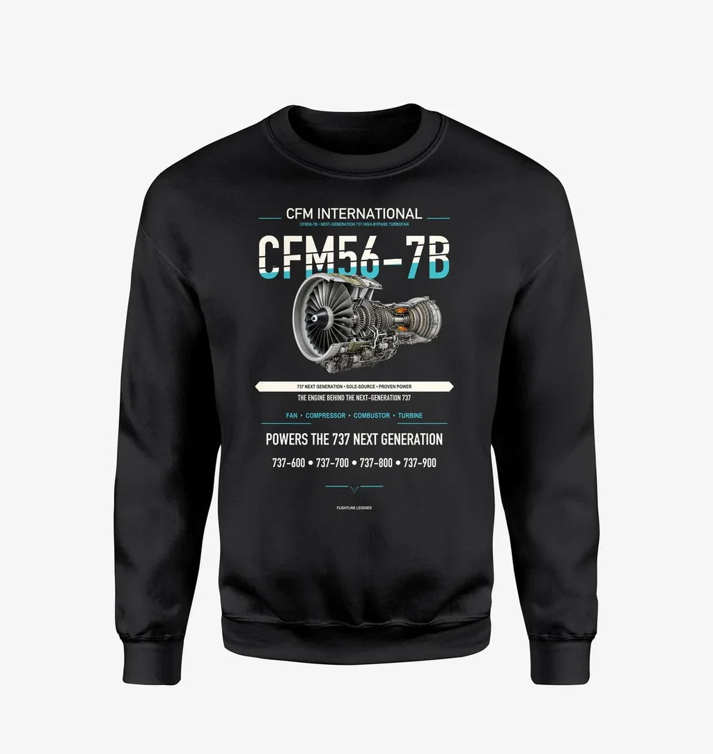 CFM56-7B design on black sweatshirt