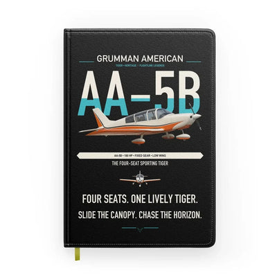 Grumman American AA-5B Tiger design on black notebook