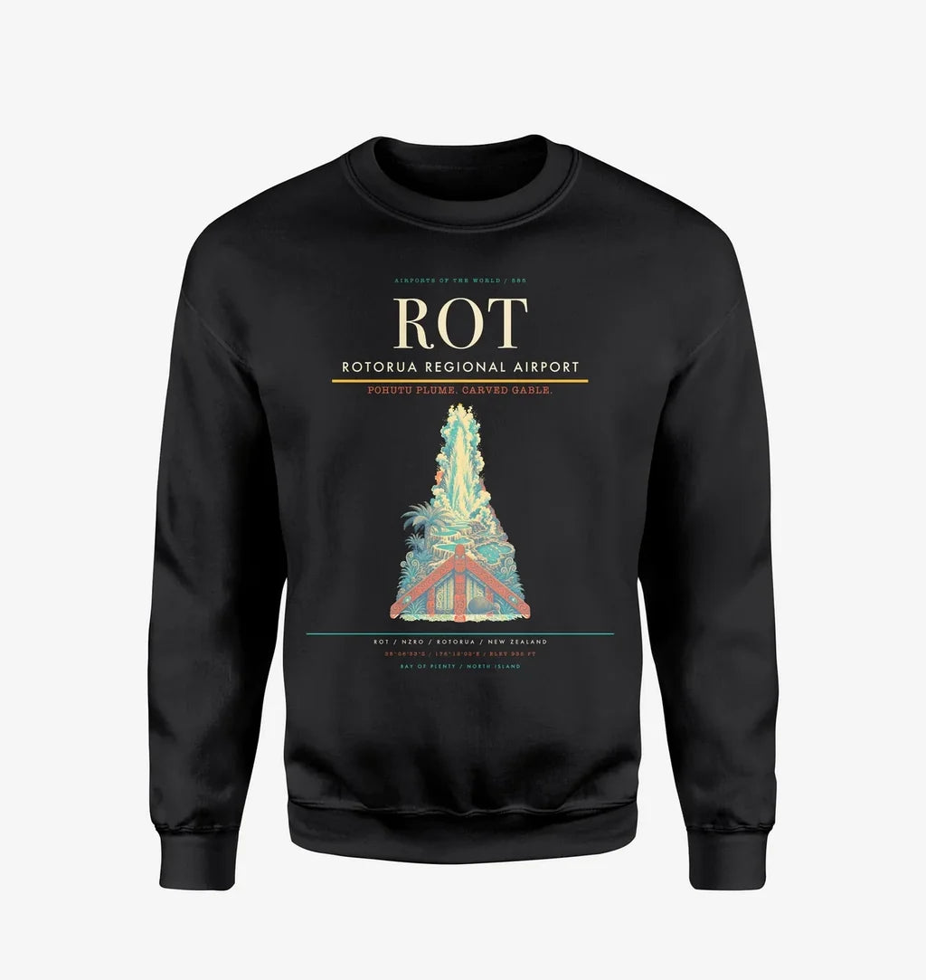 Rotorua Regional Airport (ROT) design on black sweatshirt