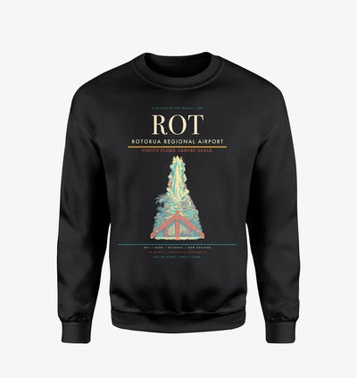 Rotorua Regional Airport (ROT) design on black sweatshirt