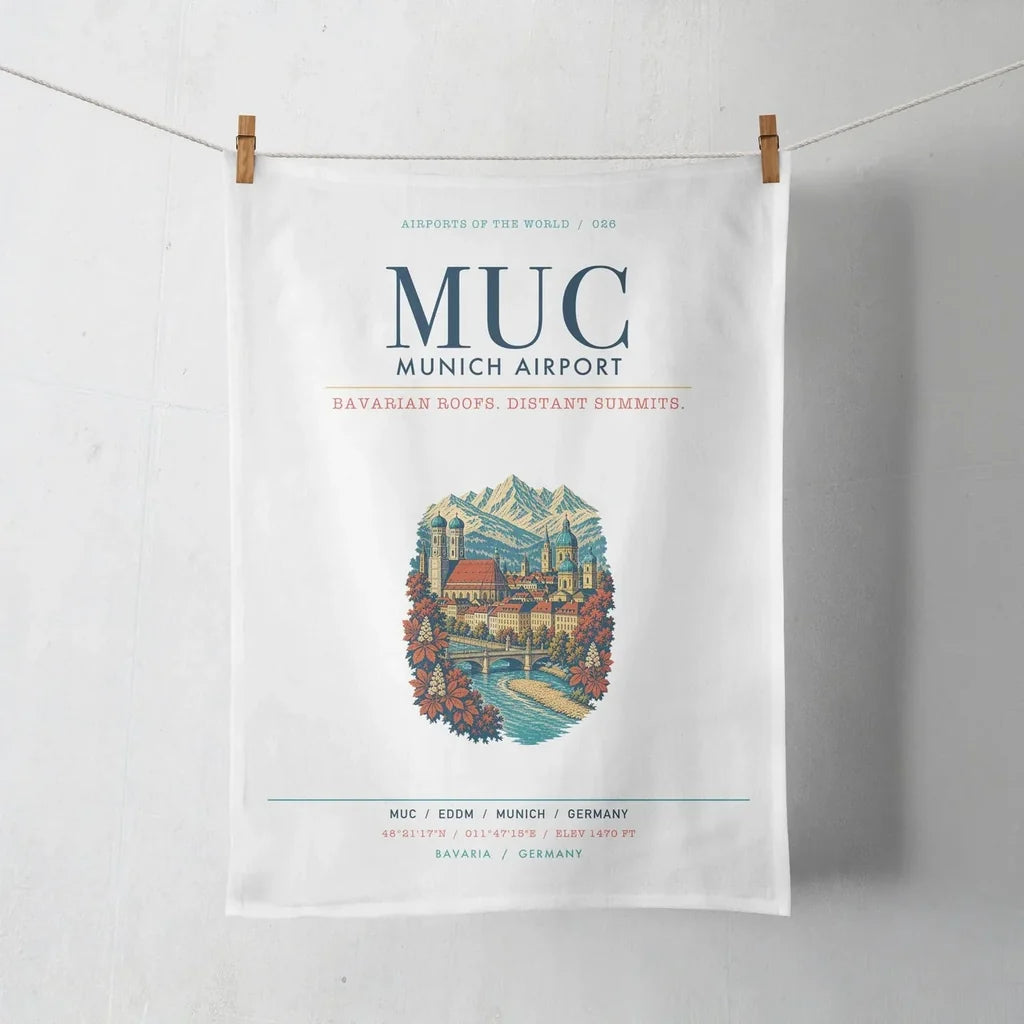 Munich Airport (MUC) design on white towel